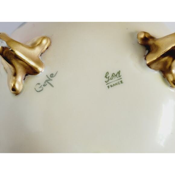 Antique GDA Limoges Hand Painted 3 Footed Bowl Blue Floral Gold Gilt Porcelain - Picture 8 of 11